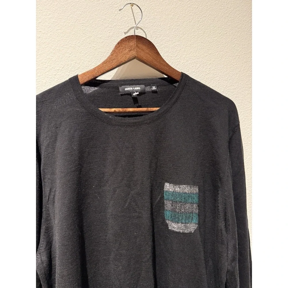 Jared Lang Mens Size XL‎ Black Green Pullover Sweater Merino Wool Blend NWOT